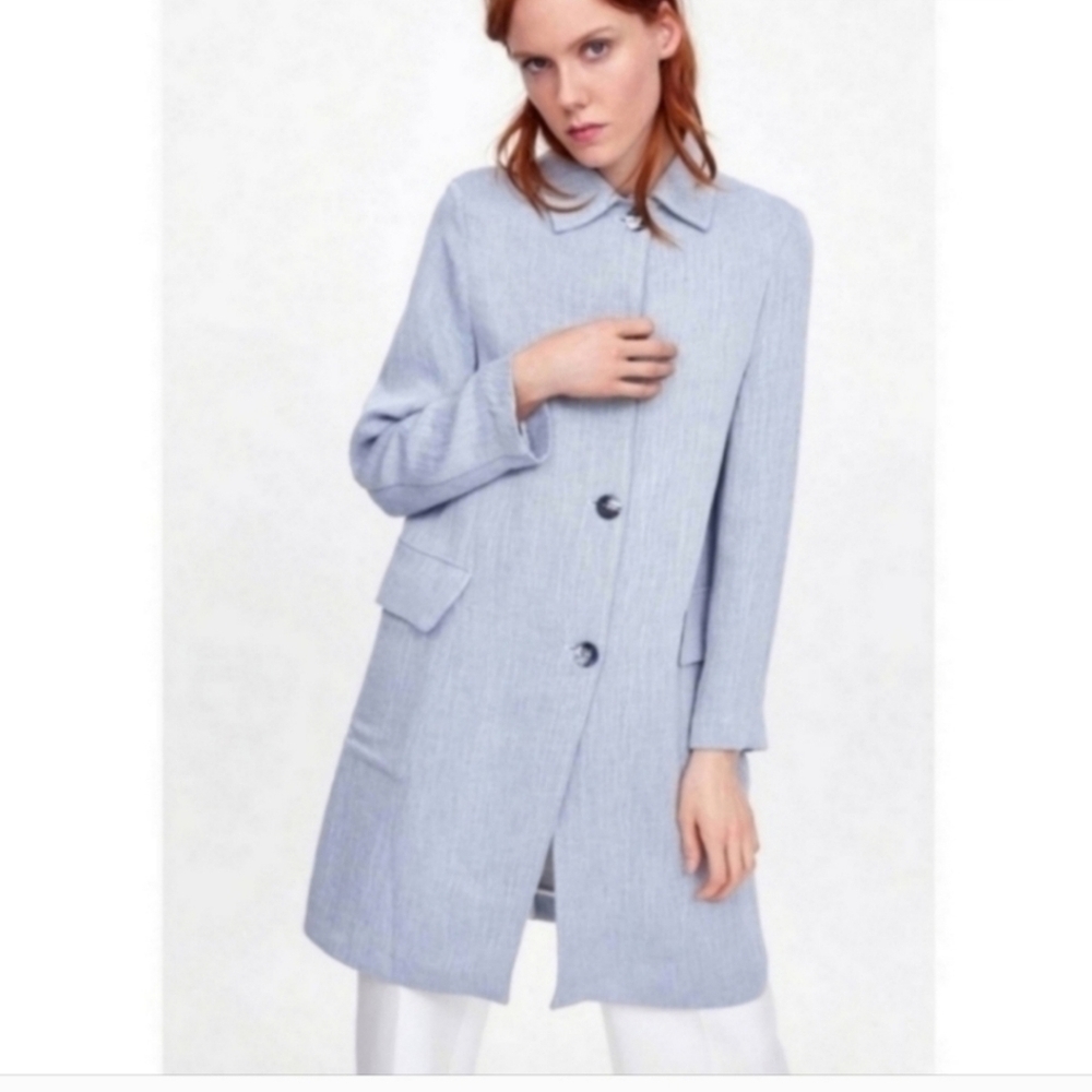 Zara Linen Blend Button Front Duster Jacket Coat Size XS